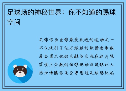 足球场的神秘世界：你不知道的踢球空间