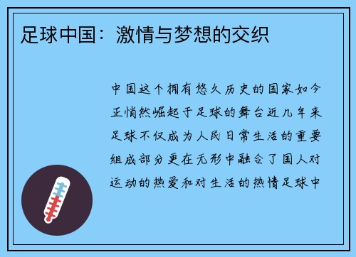 足球中国：激情与梦想的交织