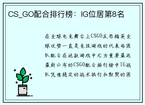 CS_GO配合排行榜：IG位居第8名
